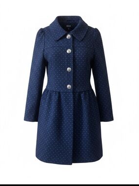 BESS Navy Blue Polka Dot Wool Blend
Fit & Flare Trench Coat Jacket S RARE